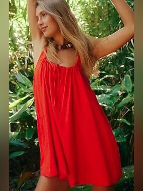 FREE PEOPLE • Rae Mini Dress • Size Large Mandarin Red